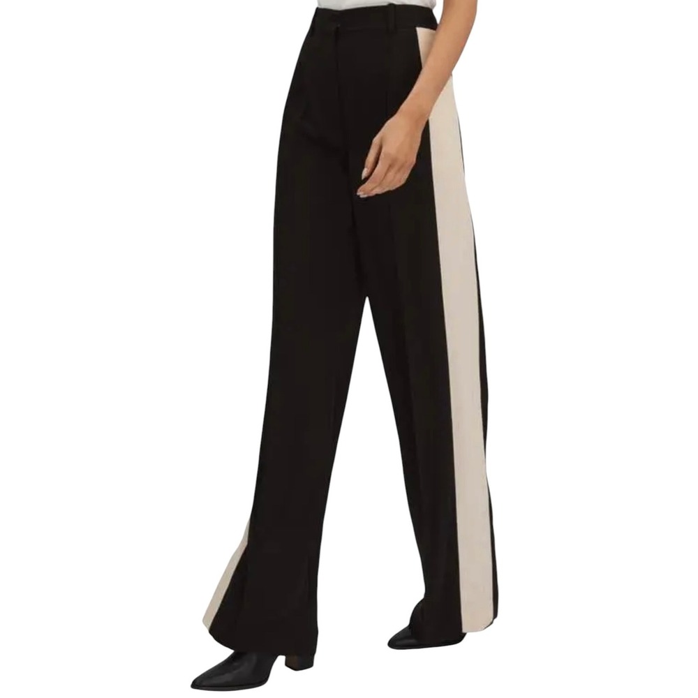 REISS Pam Stripe Wide Leg Pants High Rise Black Cream Womens 8